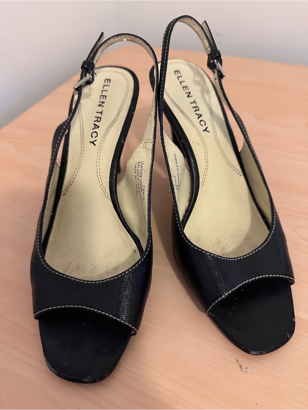 Ellen Tracy Black Slingback Peep-Toe Heels